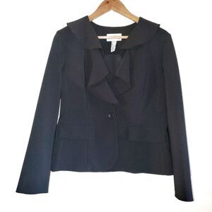 Joseph Ribkoff Black Draped Ruffle One Button Long Sleeve Blazer Jacket 10